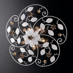 [S-BL196-PL5-BCO] Plafoniera in ferro laccato bianco con decorazione shabby 5 luci  cm 65