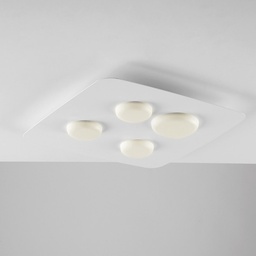 [S-BL243-PL4BC] Plafoniera in metallo e alluminio Bianco quattro luci LED integrato 45x45x h5 cm