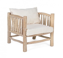 [S-B0680530] Poltrona in Teak Naturale con Cuscini in Cotone Sahel - Dimensioni: 70x75x80 cm