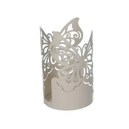 [S-V5926260000] Portabicchiere Farfalla Crema in Metallo Tondo 8x8x20 cm