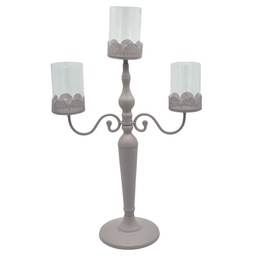 [S-V7017210000] Portacandele candelabro metallo tortora 3 posti con vetro 38x17x62 cm