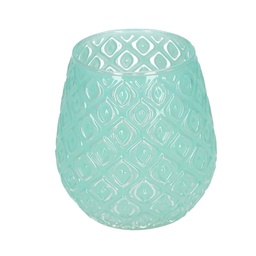 [S-V8530420000] Portacandele in vetro verde con decori tondi - 12,5 cm di larghezza x 12,5 cm di profondità x 13 cm di altezza