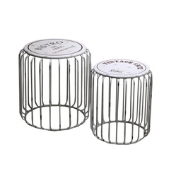 [S-V6444000000] Puff vintage in metallo bianco ø40x43 cm