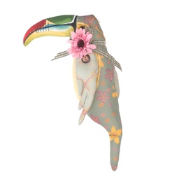 [S-V8539050000] Pupazzo tessuto tucano con fiore 20x35x9 cm