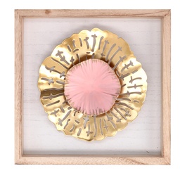 [S-V6153520000] Quadro metallo fiore con cornice oro 25x25x3,5 cm