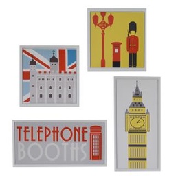 [S-V0224210000] Quadro Stampa London Bianco Set 4 Pezzi 30x60x2,5 + 30x30x2,5