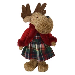 [S-V6326940000] Renna tessuto rosso e verde cm18x10h30