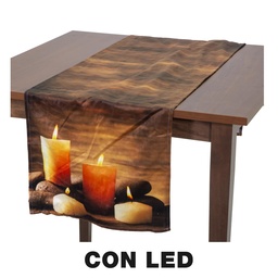 [S-V6163000000] Runner in tessuto con candele led marrone 40x150 cm