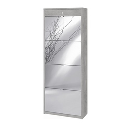 [S-OSK568CESPK] Scarpiera con quattro ante a specchio e un cassetto superiore Beton Cemento 63x29x h164 cm