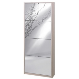 [S-OSK554OLSPK] Scarpiera sottile salvaspazio con quattro ante a specchio Olmo Chiaro 63x18x h154 cm