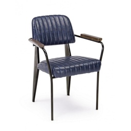 [S-B0746109] Sedia Nelly stile vintage in ecopelle con braccioli blu 84x63x84 cm
