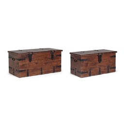 [S-B0741143] Set 2 cassapanca marrone in legno stile fusion