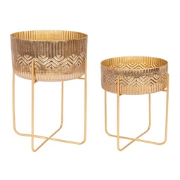 [S-B0182962] Set 2 porta vaso oro in alluminio stile vintage