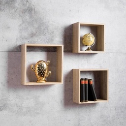 [S-FZ95009] Set 3 mensole da parete Shelvy Cub forma cubo colore sonoma