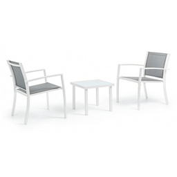 [S-B0662992] Set 3 pezzi da giardino salotto in metallo Auri bianco - Dimensioni: 58x58x75 cm