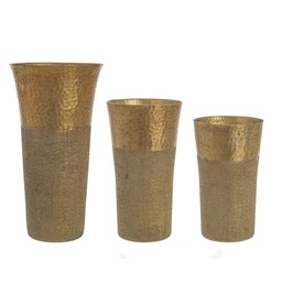 [S-B0184183] Set 3 vasi alluminio oro martellato