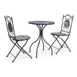 [S-B0806175] Set da giardino tavolo e 2 sedie con decori in ceramica