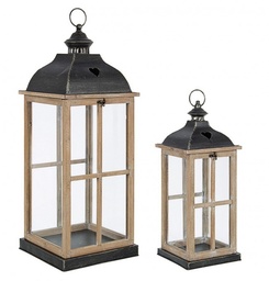 [S-B0140690] Set di 2 Lanterne a Forma di Cuore in Legno di Abete e Vetro Naturale