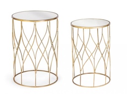 [S-B0746201] Tavolino Elenor To J15 - Struttura in Acciaio, Verniciato a Polvere Epossidica, Piano in Vetro - Ø33a x 51h; Ø38a x 56h