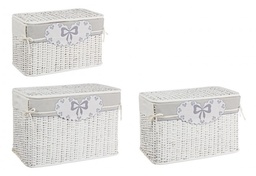 [S-B0402347] Set3 P.Oggetti Kis Grigio in Rattan e Bambù, Tessuto 70% Poliestere, 30% Cotone