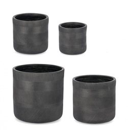 [S-B0790676] Set4 Vaso Cilindrico Antracite con Strisce, Ideale per Esterni