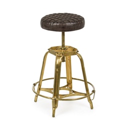 [S-B0746344] Sgabello in pelle vintage Mendez 71h cm, Struttura in Acciaio Oro, Altezza Regolabile