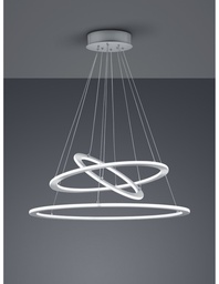 [S-TRIO321910307] Sospensione Led Dimmerabile 3 Anelli Nichel Ø80 cm