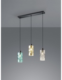 [S-TRIOR30533017] Sospensione Moderna Swirl 3xE27 Nero E Vetri Multicolor L60 cm Trio Lighting