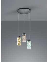 [S-TRIOR30533917] Sospensione Moderna Swirl 3xE27 Nero E Vetri Multicolor Ø38 cm Trio Lighting