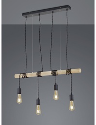 [S-TRIOR30244032] Sospensione Vintage Brody 4xE27 Nero Legno Trio Lighting