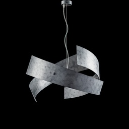 [S-BL226-3-ARG] Sospensione industrial in ferro laccato con decorazione argento 3 luci  57xh.28 cm