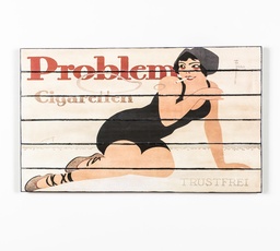 [S-WEAL041] Stampa su legno multicolor con tela, dimensioni 60x100x3 cm