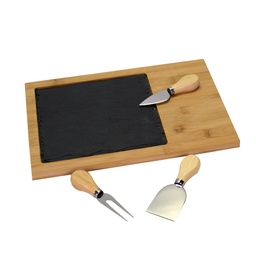 [S-V5860360000] Tagliere in bambu' e ardesia per formaggio, set di 4 pezzi, rettangolare 33x24x1,5 cm