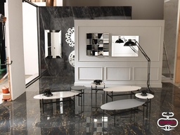 [S-OM/332/BI] Tavolino elegante con top in ceramica bianca e base in metallo nero, 40x40x45