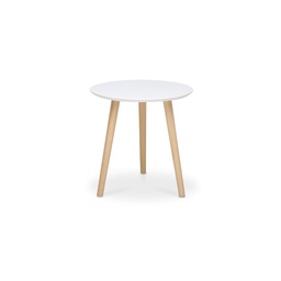 [S-FZ85736] Tavolino tondo bianco 3 piedi legno di pino  diam.48xh.45 cm