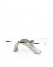 [S-FS/147/WA/T] Tavolino trasparente-beige in vetro temperato e pietra fossile, 60cm x 110cm H. 40cm