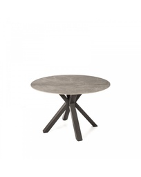 [S-OM/399/GR] Tavolo fisso in ceramica solida con gambe in metallo, effetto marmo, colore antracite, 120x120x76 cm