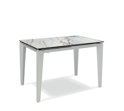 [S-OM/312/MC] Tavolo allungabile elegante in ceramica marmo Calacatta Borghini con gambe in metallo, 120-170 x 80 x 76 cm
