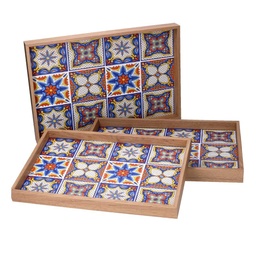 [S-V5953530000] Vassoio in legno blu con bordo naturale 45x30h4