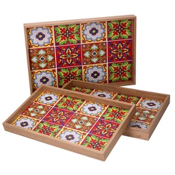 [S-V5953560000] Vassoio legno rosso bordo naturale 45x30h4