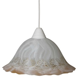 [S-BERTA/S30] Sospensione in vetro screpolato bianco sfumato ambra/oro  diam.30xh.17 cm