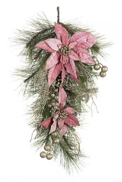 [SA-B0932860] Decorazione Natalizia Annabel Poinsettia Rosa Goccia - Set di 4