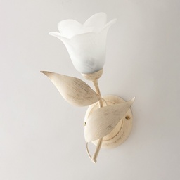 [SA-BL155-AP1-AV] Applique in ferro Avorio Oro una luce vetro Alabastro Bianco 21x h33 cm