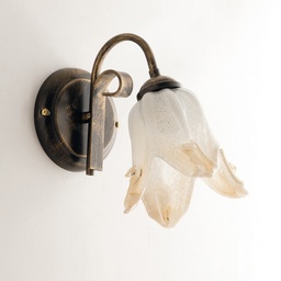 [SA-BL211-AP1-BR] Applique in ferro marrone oro con paralume in vetro bianco ambra 26x h20 cm