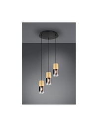 [SA-TRIO310630354] Lampadario a Sospensione 3 Luci Cilindro Ottone Vetro Fumé