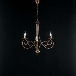 [SA-BL130-3-NR] Lampadario a sospensione in ferro nero con decorazioni rame, tre luci, 50x h60 cm