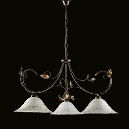 [SA-BL175-3-BR] Lampadario in ferro Marrone Oro tre luci paralumi in vetro Bianco 79x h54 cm