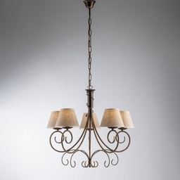 [SA-BL258-5-BR] Lampadario Marrone Oro cinque luci paralumi effetto tessuto 60x h58 cm