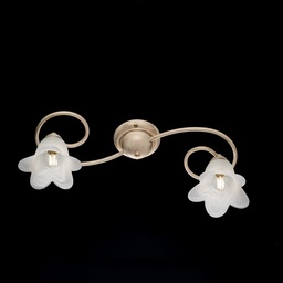[SA-BL230-PL2-AV] Plafoniera fiori in ferro Avorio Oro due luci paralumi 56x26x h17 cm